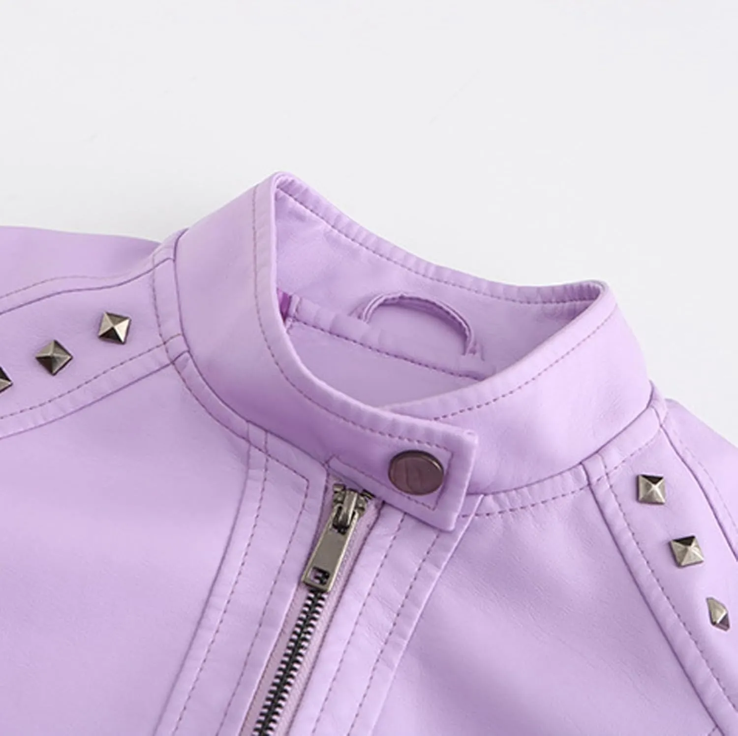 Faux Leather Jacket for Women Stand Collar Outwear Full Zip Up Moto Jackets Slim Fit Jackets Long Sleeve Coat