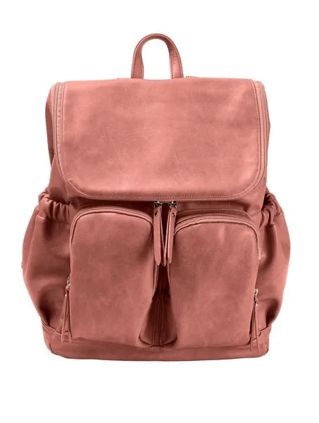 Faux Leather Nappy Backpack - Dusty Rose