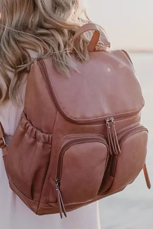 Faux Leather Nappy Backpack - Dusty Rose