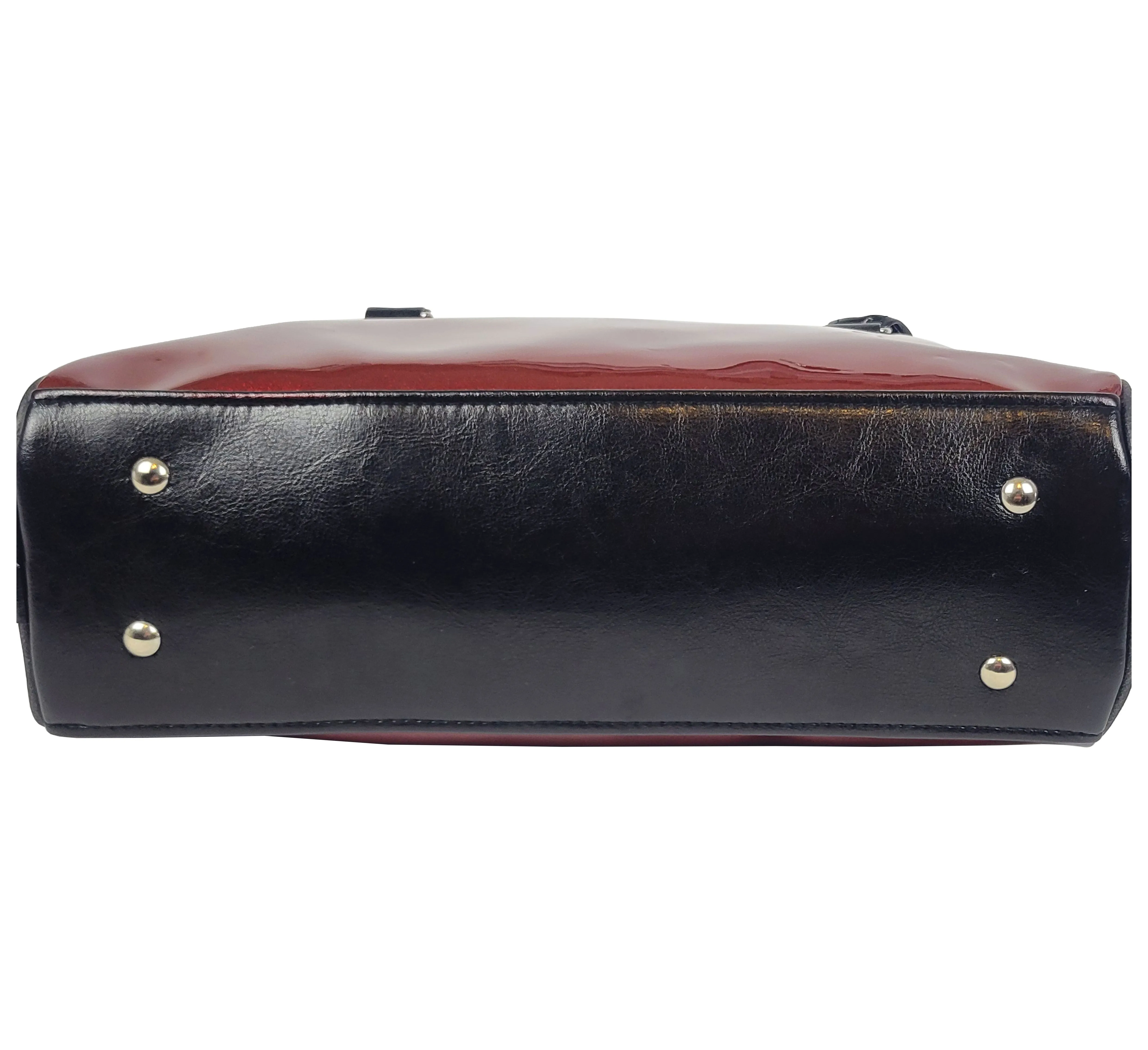 Faux Patent Leather Bowler Bag (Burgundy/Red)