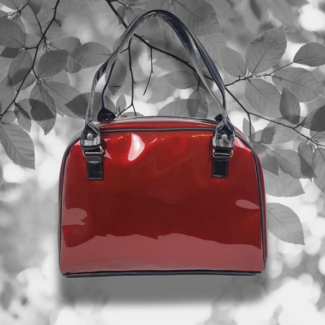 Faux Patent Leather Bowler Bag (Burgundy/Red)