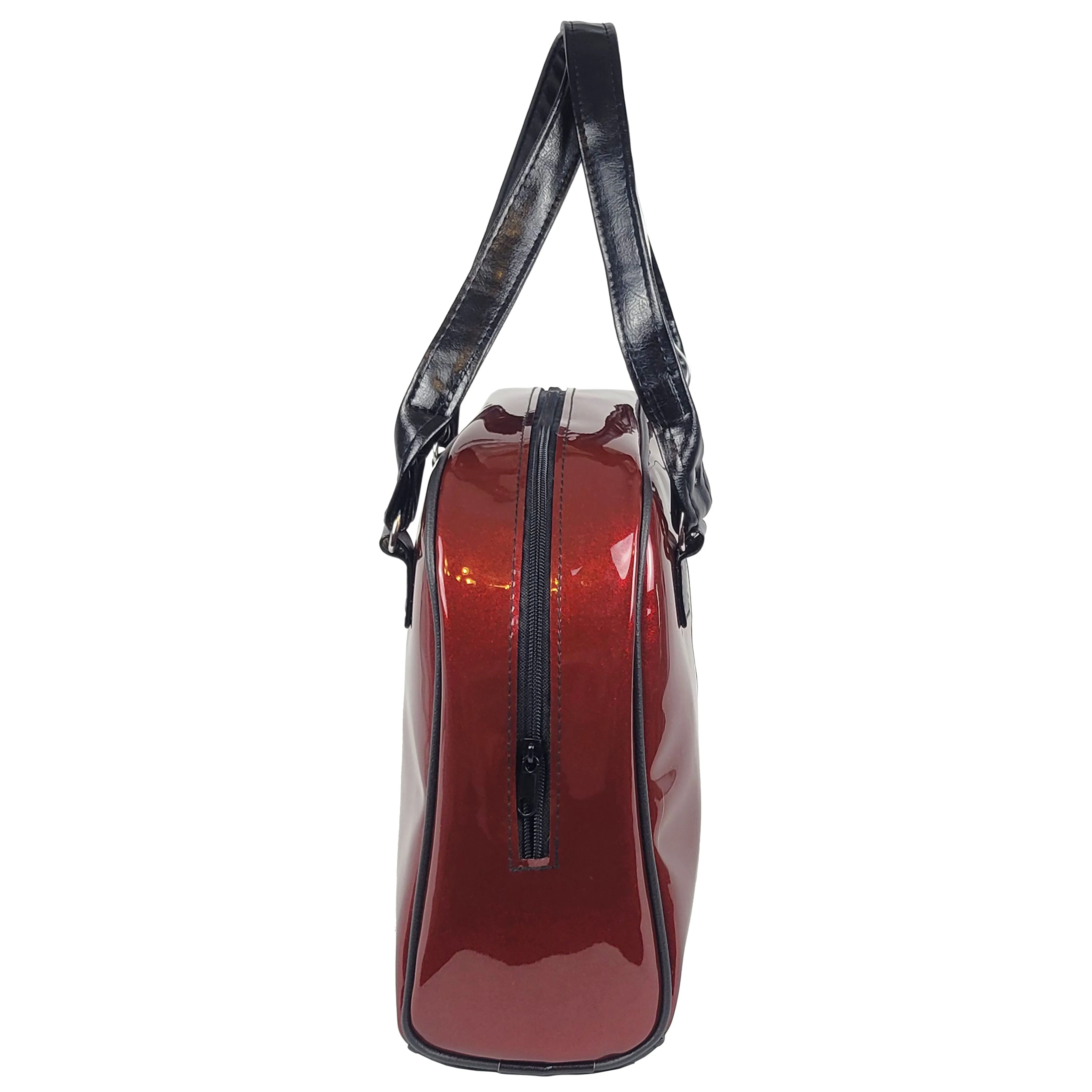 Faux Patent Leather Bowler Bag (Burgundy/Red)