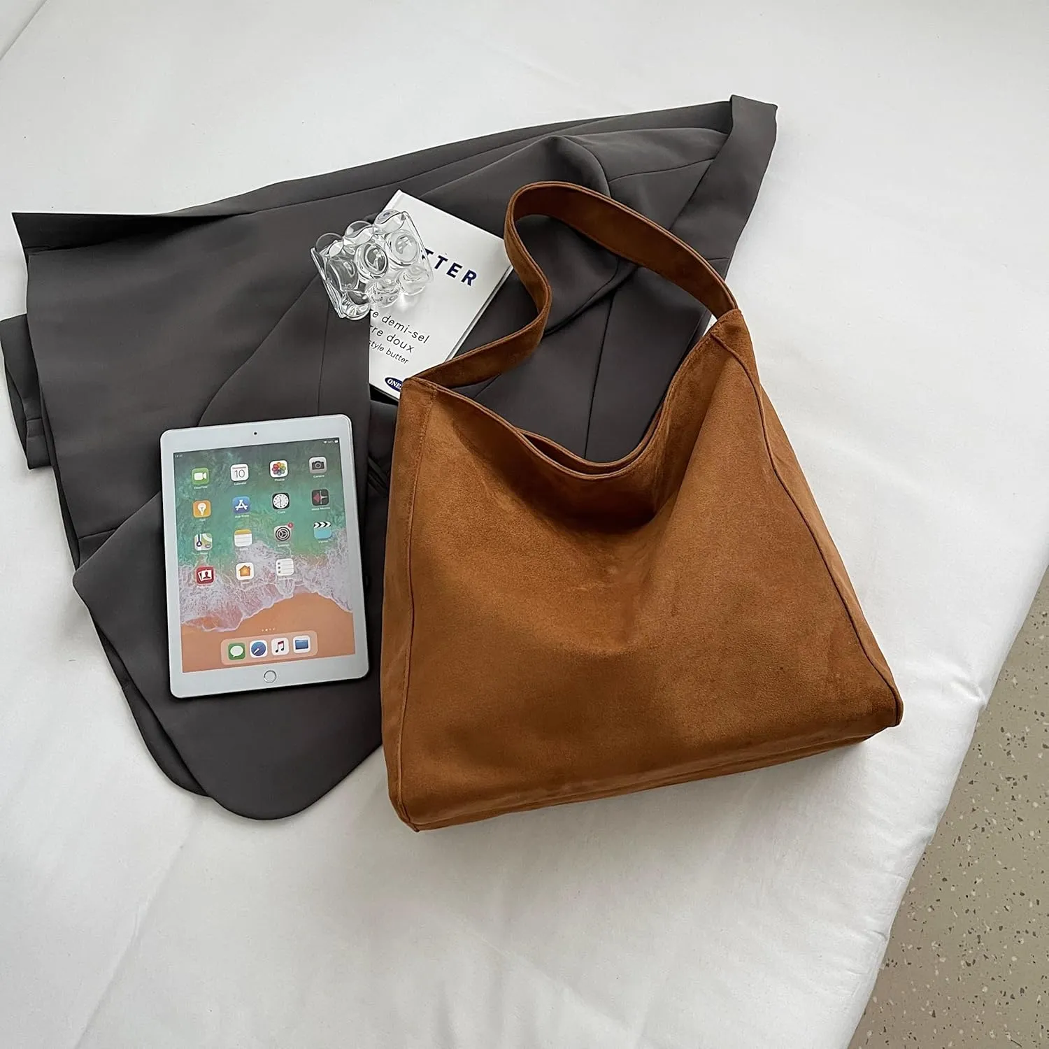 Faux Suede Tote Bag for Women - Versatile, Lightweight Shoulder Purse with Large Capacity