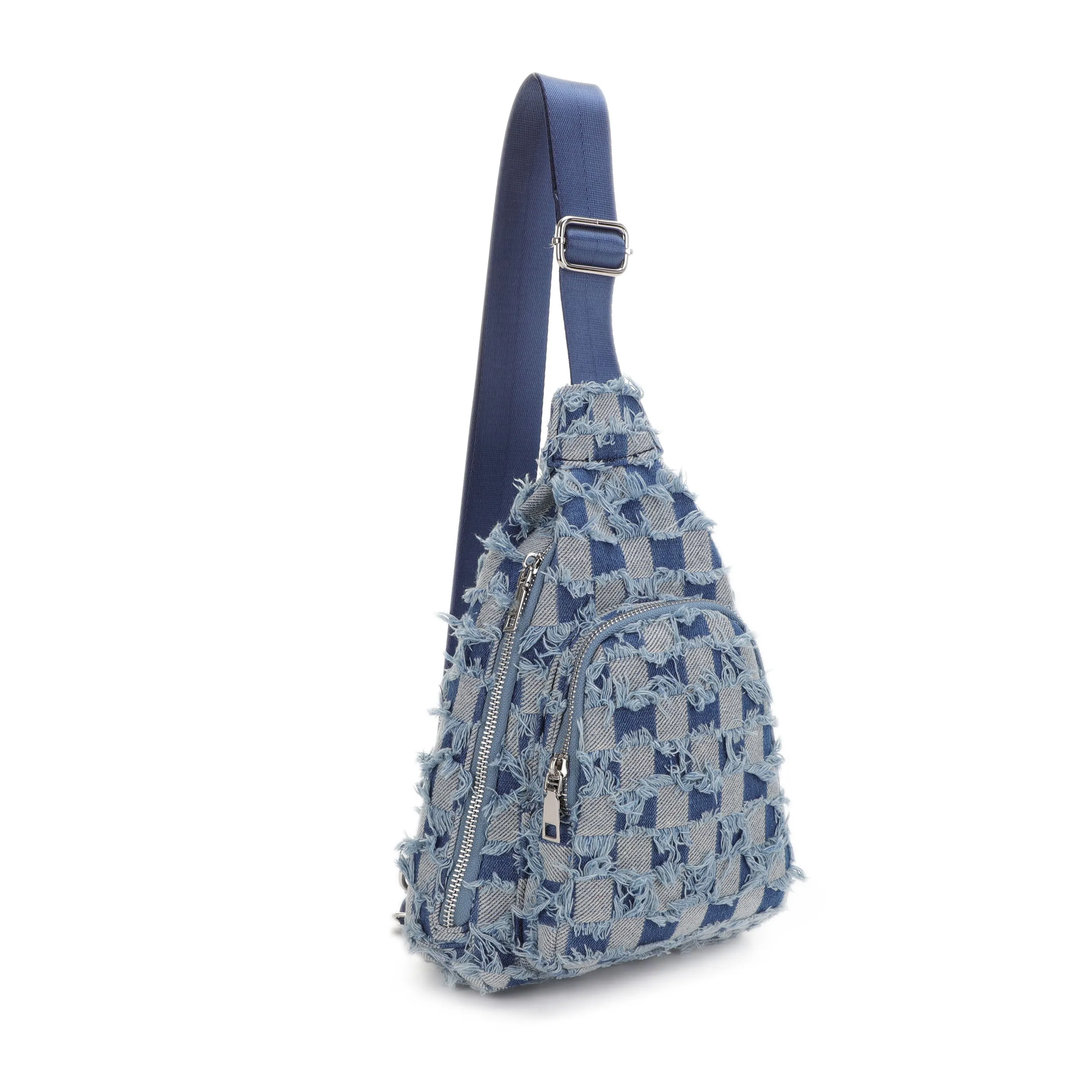 Faye Distressed Checkered Denim Sling
