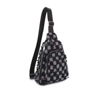 Faye Distressed Checkered Denim Sling