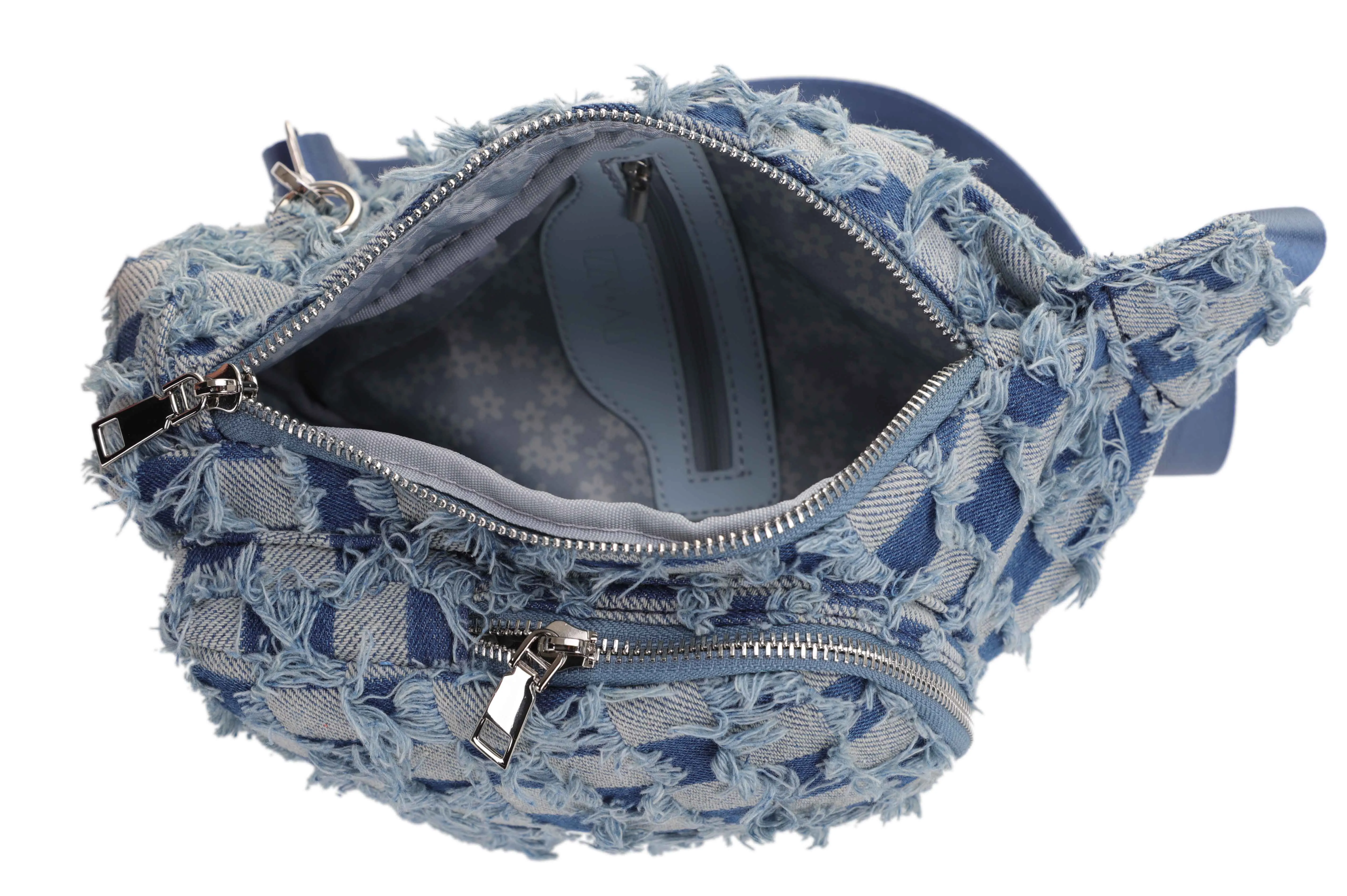 Faye Distressed Checkered Denim Sling