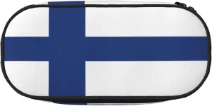Finnish flag Large capacity pencil bag, multi-layer partition stationery storage bag - unisex learning office supplies