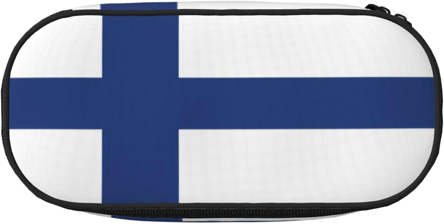 Finnish flag Large capacity pencil bag, multi-layer partition stationery storage bag - unisex learning office supplies