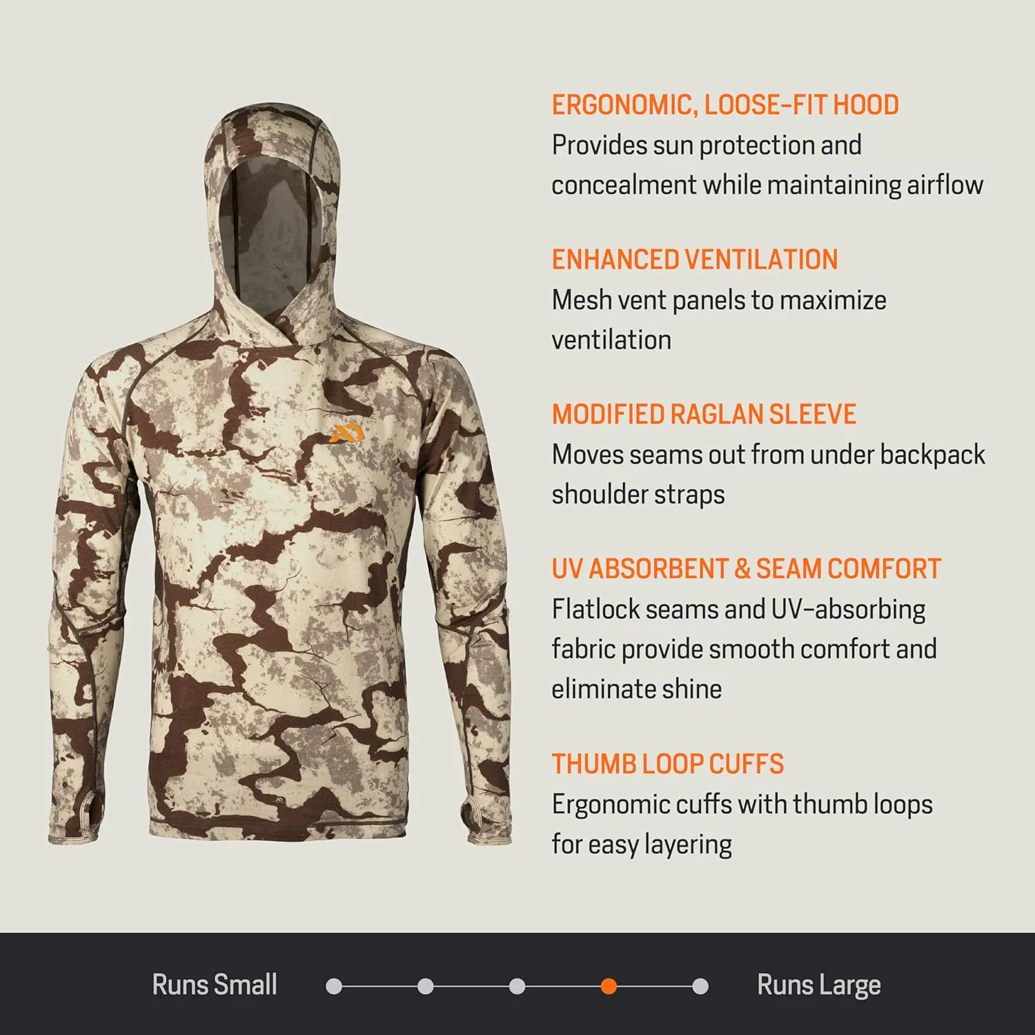 First Lite Men’s Wick Hoody - Merino Wool Ultralight Camo Hunting Base Layer, Quick Dry, UV Protection Hunting Clothing