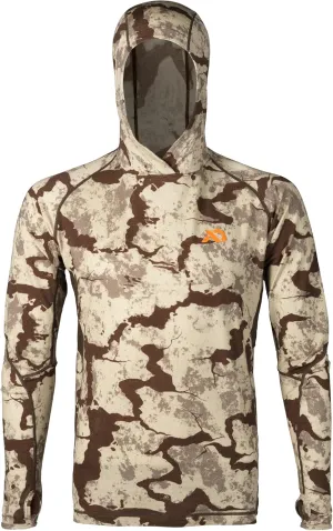 First Lite Men’s Wick Hoody - Merino Wool Ultralight Camo Hunting Base Layer, Quick Dry, UV Protection Hunting Clothing