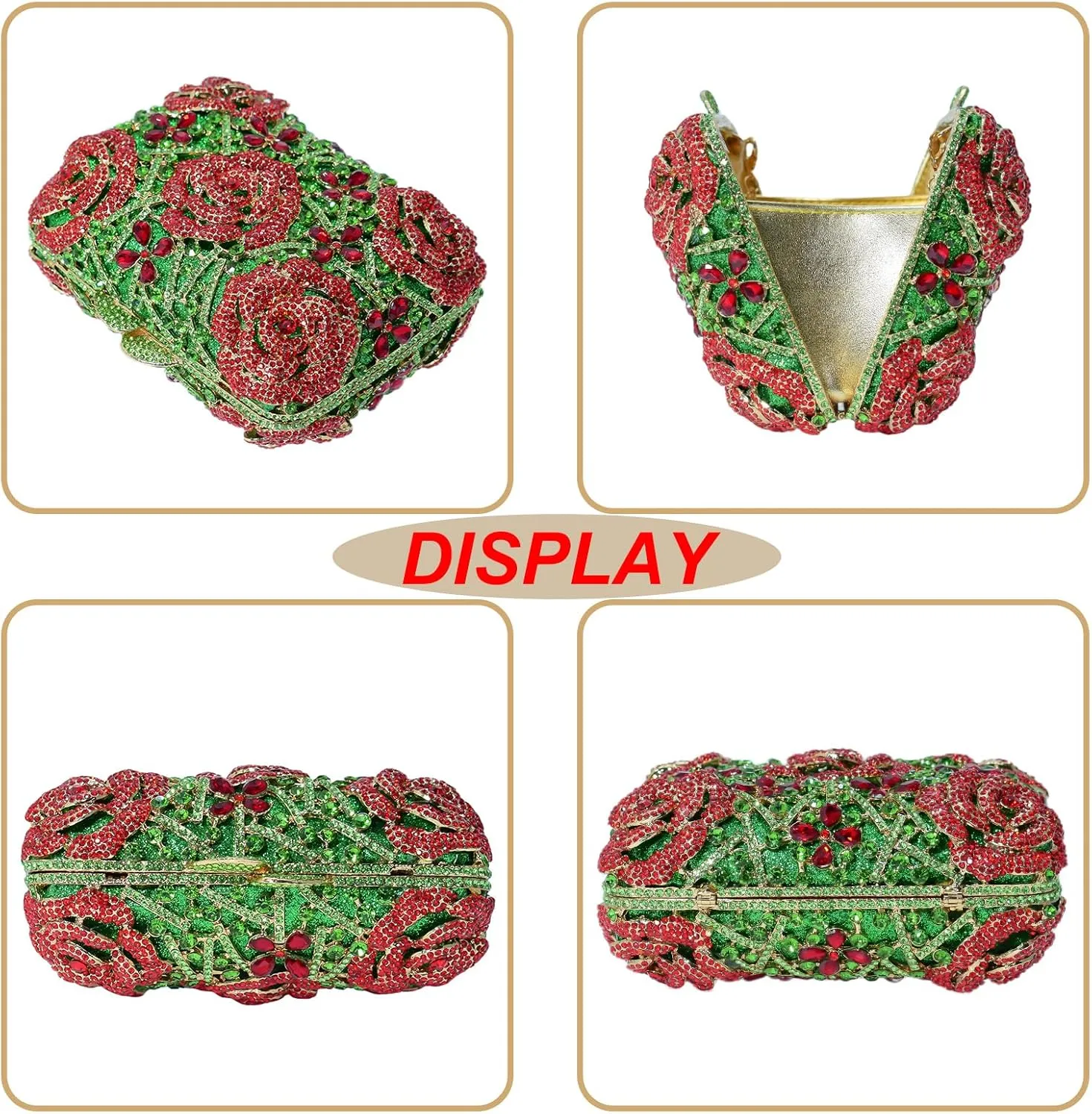 Five Rose Flowers Box Crystal Clutch Elegant Formal Wedding Bridal Evening Bags for Women Rhinestone Handbags Purse