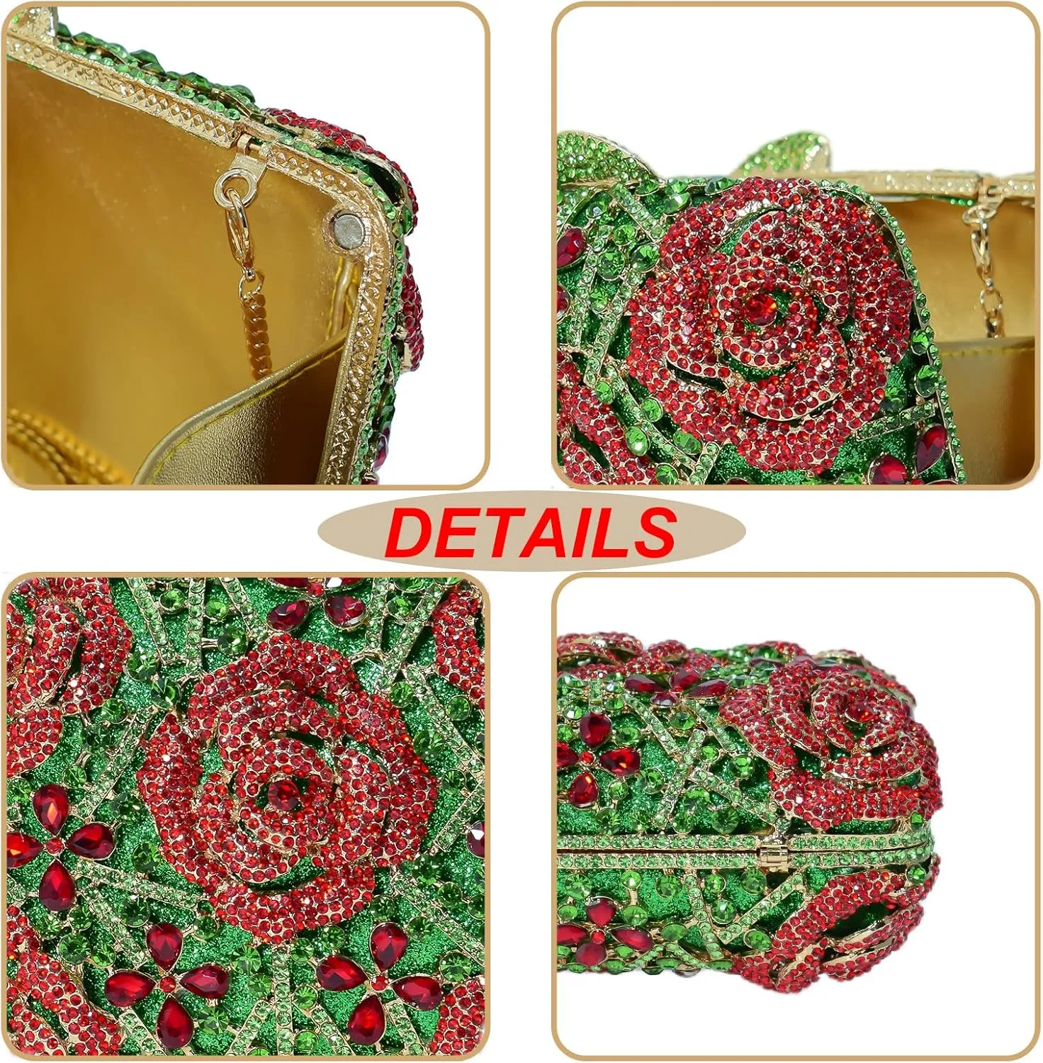 Five Rose Flowers Box Crystal Clutch Elegant Formal Wedding Bridal Evening Bags for Women Rhinestone Handbags Purse
