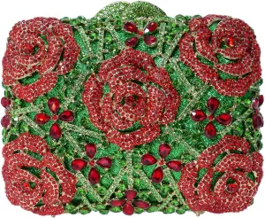 Five Rose Flowers Box Crystal Clutch Elegant Formal Wedding Bridal Evening Bags for Women Rhinestone Handbags Purse