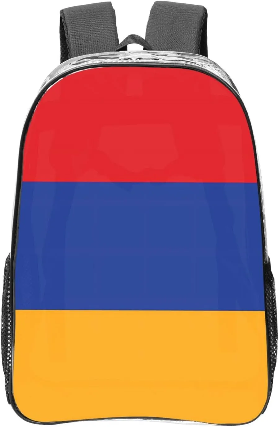 Flag Of Armenia Transparent Backpack-16-Inch Pvc Clear Backpack With Side Pockets,Black