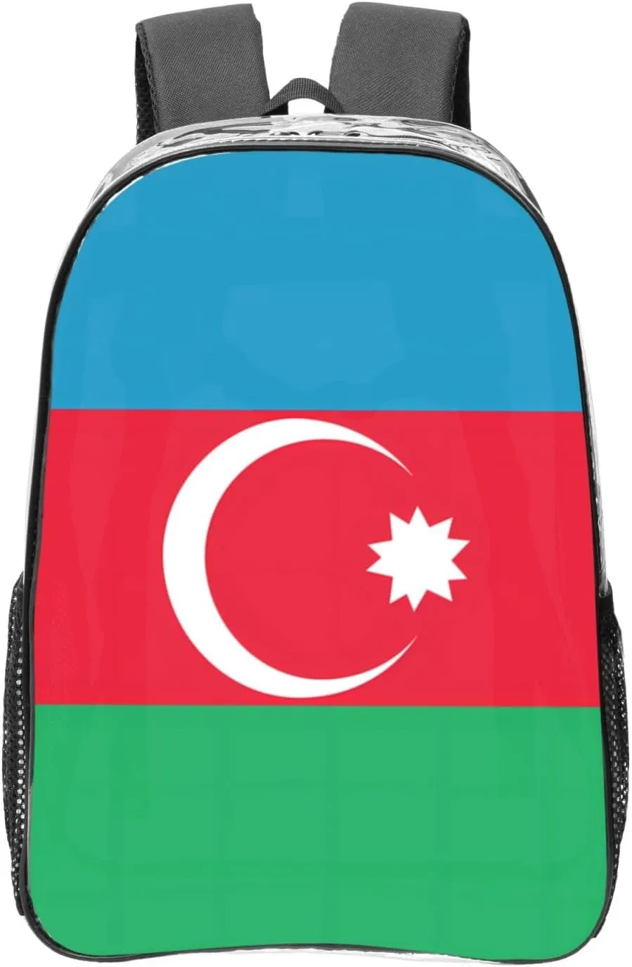 Flag Of Azerbaijan Transparent Backpack-16-Inch Pvc Clear Backpack With Side Pockets,Black