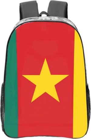Flag Of Cameroon Transparent Backpack-16-Inch Pvc Clear Backpack With Side Pockets,Black