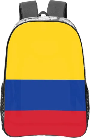 Flag Of Colombia Transparent Backpack-16-Inch Pvc Clear Backpack With Side Pockets,Black