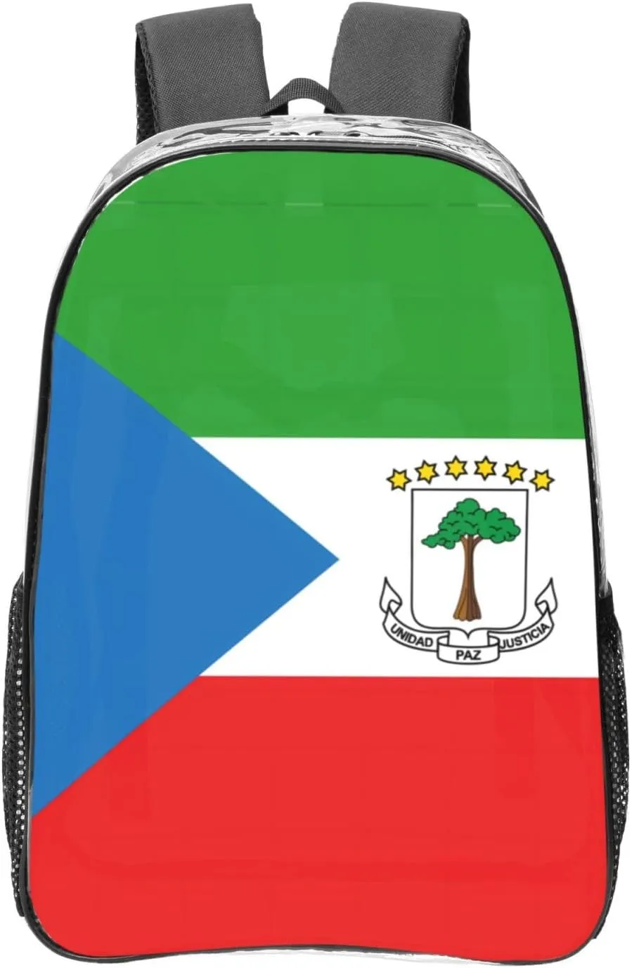 Flag Of Equatorial Guinea Transparent Backpack-16-Inch Pvc Clear Backpack With Side Pockets,Black