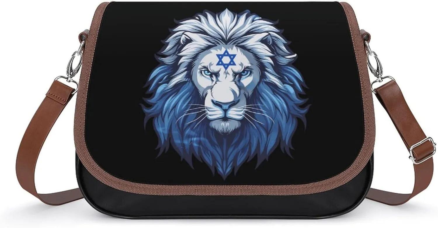 Flag of Israel Lion Jewish Israel Flag Women's Crossbody Bag Leather Tote Bag Shoulder Bag Handbag for Office Travel