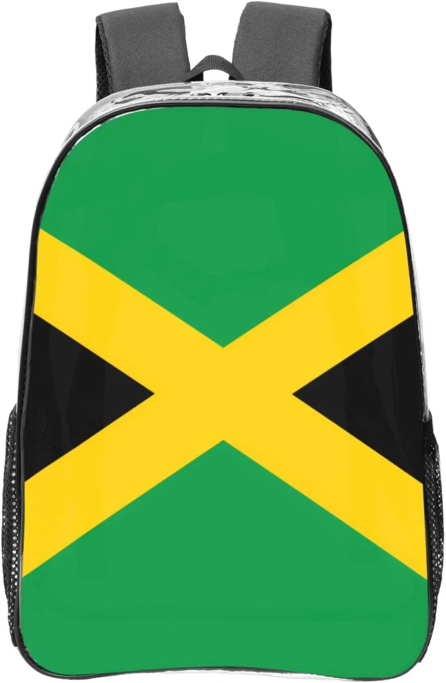 Flag Of Jamaica Transparent Backpack-16-Inch Pvc Clear Backpack With Side Pockets,Black
