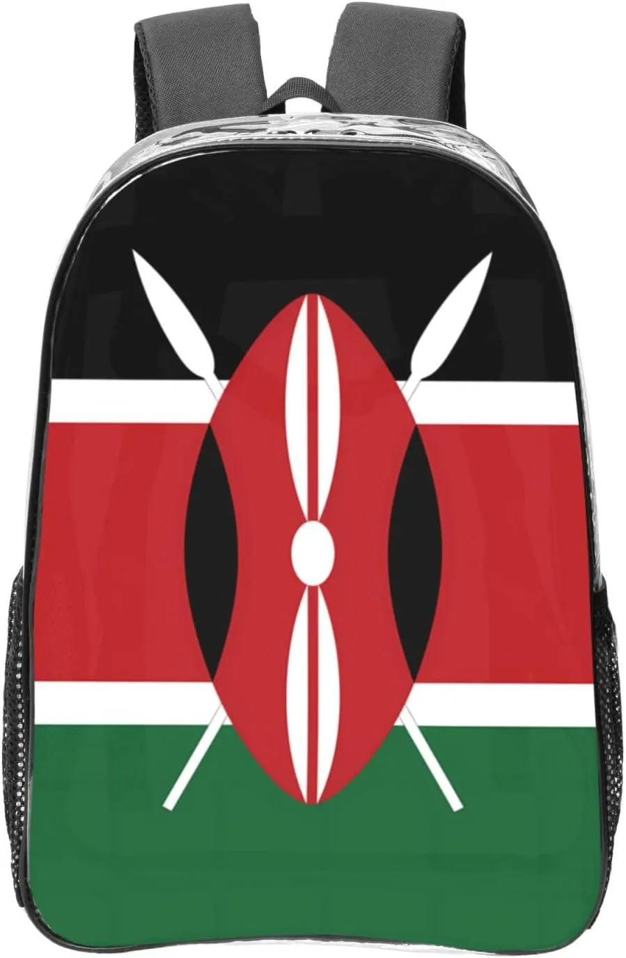 Flag Of Kenya Transparent Backpack-16-Inch Pvc Clear Backpack With Side Pockets,Black