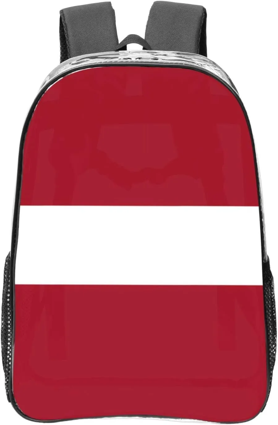 Flag Of Latvia Transparent Backpack-16-Inch Pvc Clear Backpack With Side Pockets,Black