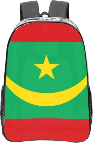 Flag Of Mauritania Transparent Backpack-16-Inch Pvc Clear Backpack With Side Pockets,Black