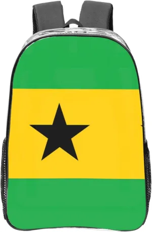 Flag Of Sao Tome And Principe Transparent Backpack-16-Inch Pvc Clear Backpack With Side Pockets,Black