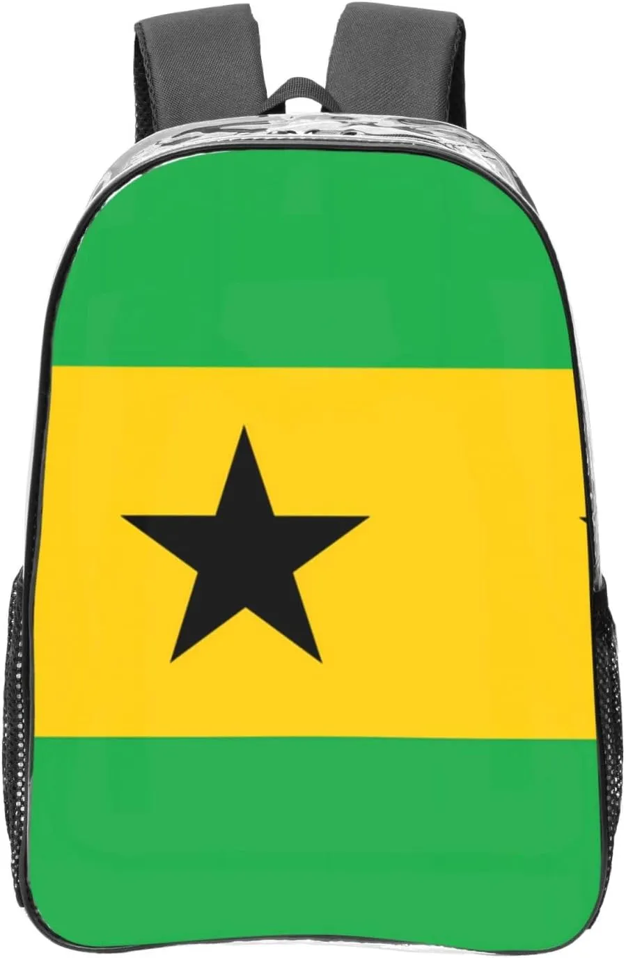 Flag Of Sao Tome And Principe Transparent Backpack-16-Inch Pvc Clear Backpack With Side Pockets,Black