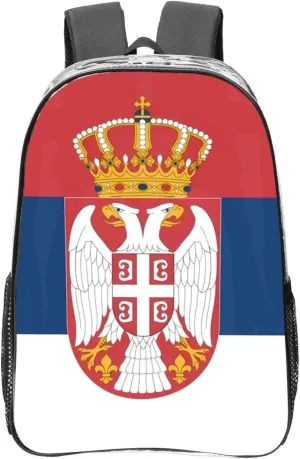 Flag Of Serbia Transparent Backpack-16-Inch Pvc Clear Backpack With Side Pockets,Black