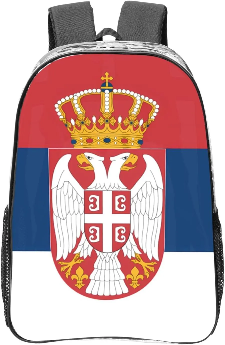 Flag Of Serbia Transparent Backpack-16-Inch Pvc Clear Backpack With Side Pockets,Black