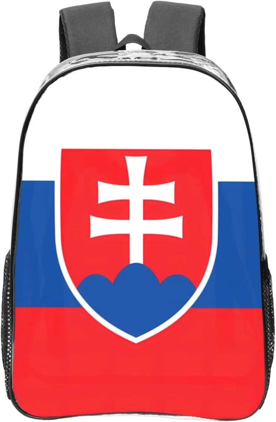 Flag Of Slovakia Transparent Backpack-16-Inch Pvc Clear Backpack With Side Pockets,Black