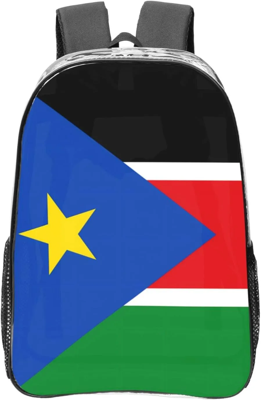 Flag Of South Sudan Transparent Backpack-16-Inch Pvc Clear Backpack With Side Pockets,Black