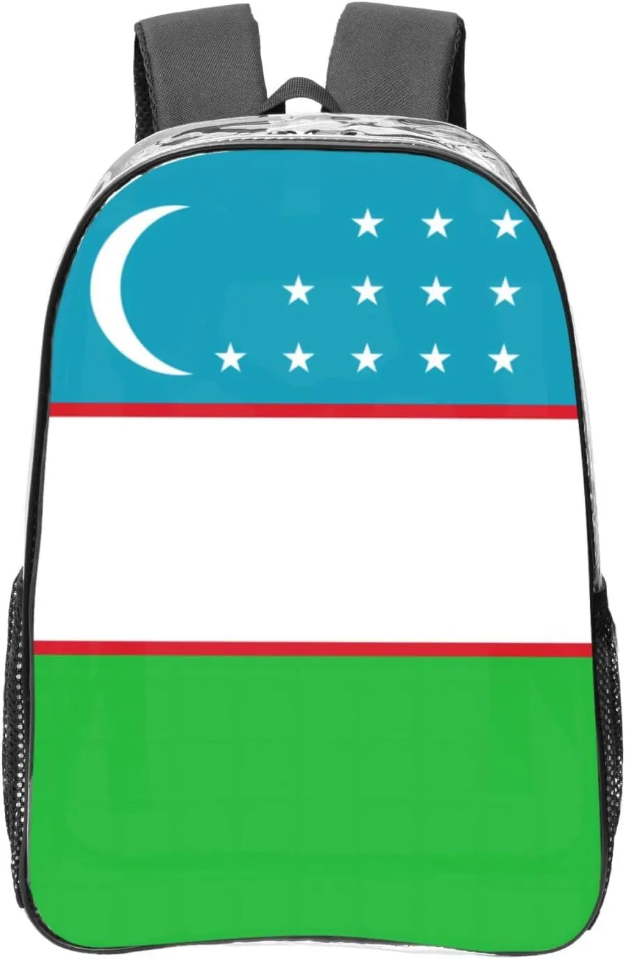 Flag Of The Republic Of Uzbekistan Transparent Backpack-16-Inch Pvc Clear Backpack With Side Pockets,Black