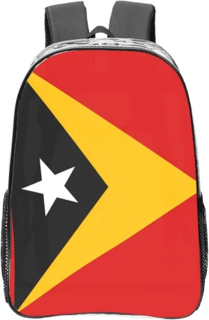 Flag Of Timor-Leste Transparent Backpack-16-Inch Pvc Clear Backpack With Side Pockets,Black