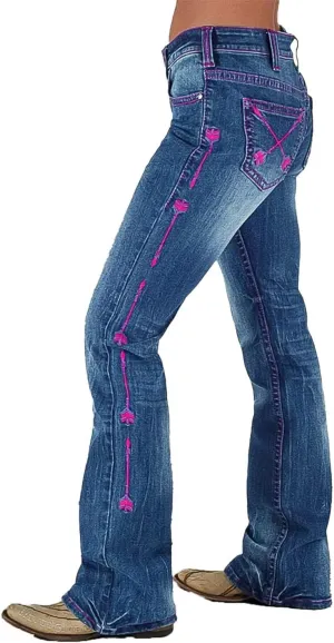 Flamingals Boot Cut Jeans for Women Embroidery Mid Waist Wash Tummy Control Jean Flare Stretchy Jeans Denim Jeans