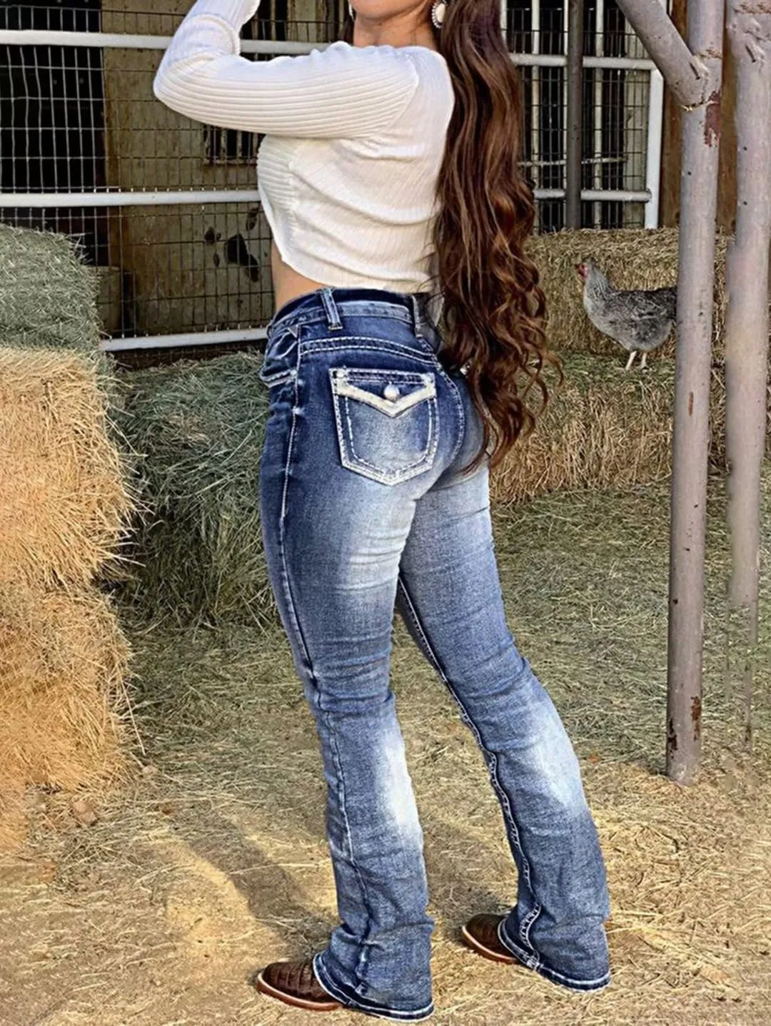 Flamingals Boot Cut Jeans for Women - Trendy Stretch Denim Pants With Butt Lifting and Tummy Control Features