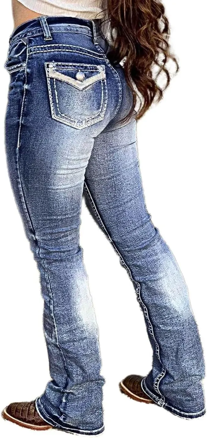 Flamingals Boot Cut Jeans for Women - Trendy Stretch Denim Pants With Butt Lifting and Tummy Control Features