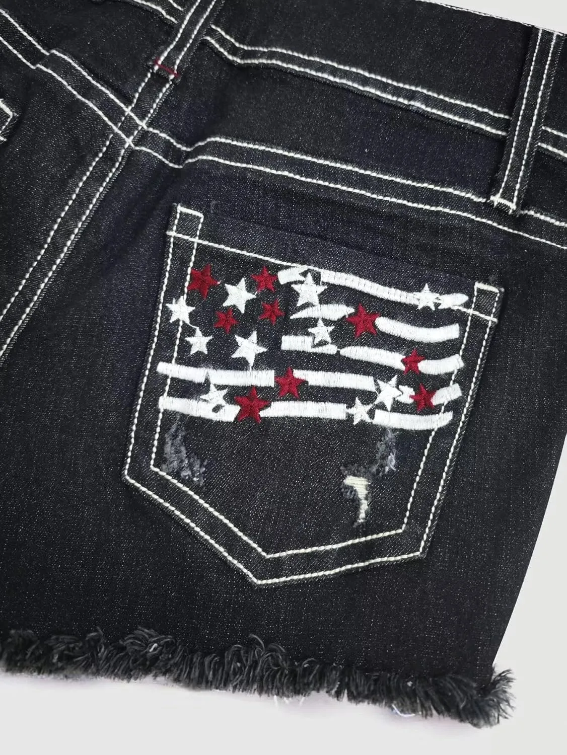 Flamingals Distressed Jean Shorts for Women High Waist American Flag Button Fly Raw Hem Denim Shorts