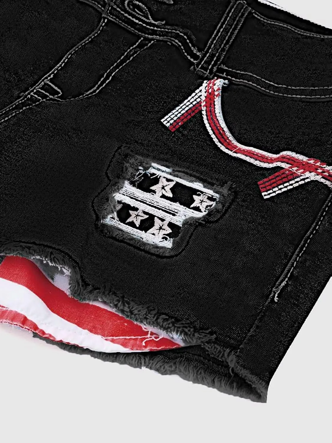 Flamingals Distressed Jean Shorts for Women High Waist American Flag Button Fly Raw Hem Denim Shorts