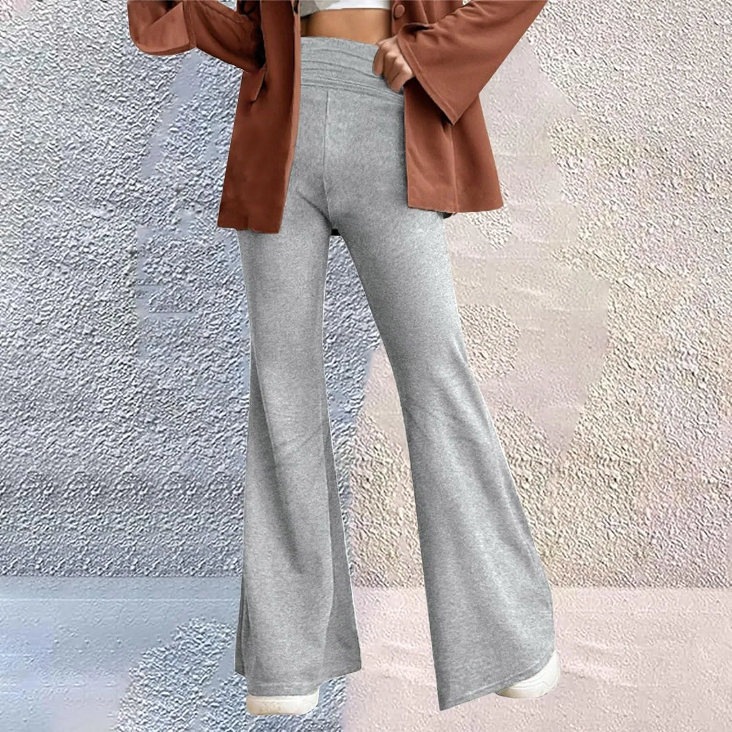 Flare Leggings for Women Fold Over Yoga Pants Y2K Low Rise Wide Leg Bell Bottom Trousers Soft Bootcut Skinny Legging
