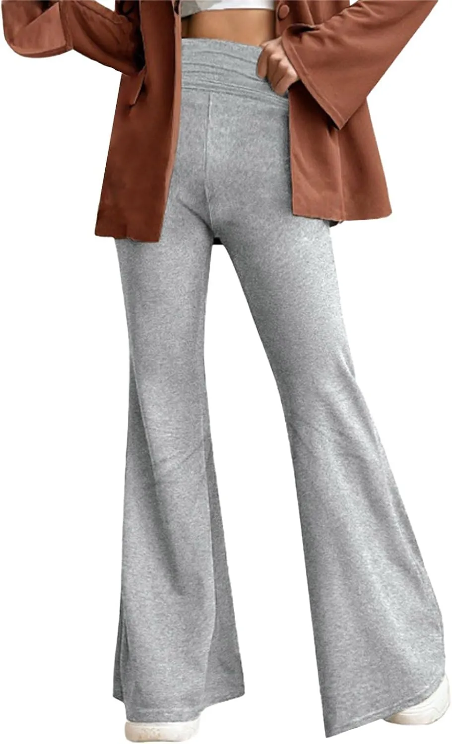 Flare Leggings for Women Fold Over Yoga Pants Y2K Low Rise Wide Leg Bell Bottom Trousers Soft Bootcut Skinny Legging