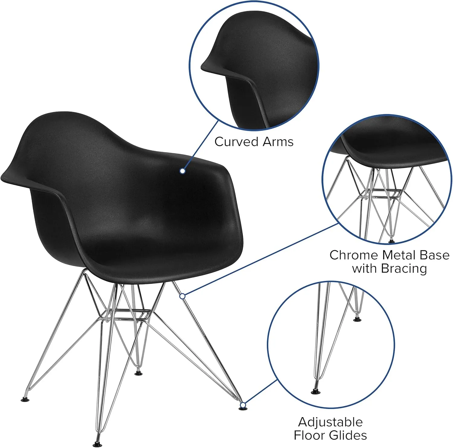 Flash Furniture Alonza Series Black Plastic Chair with Chrome Base