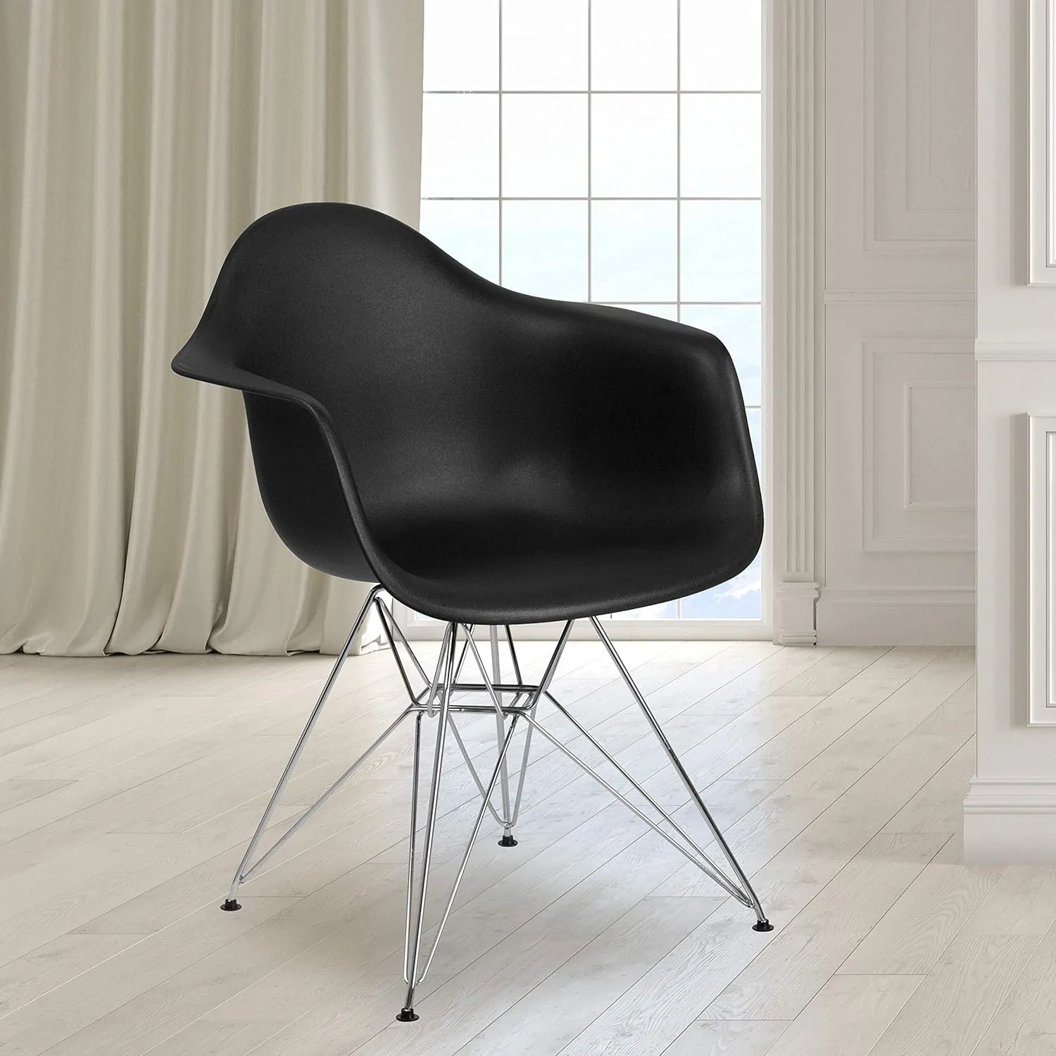 Flash Furniture Alonza Series Black Plastic Chair with Chrome Base