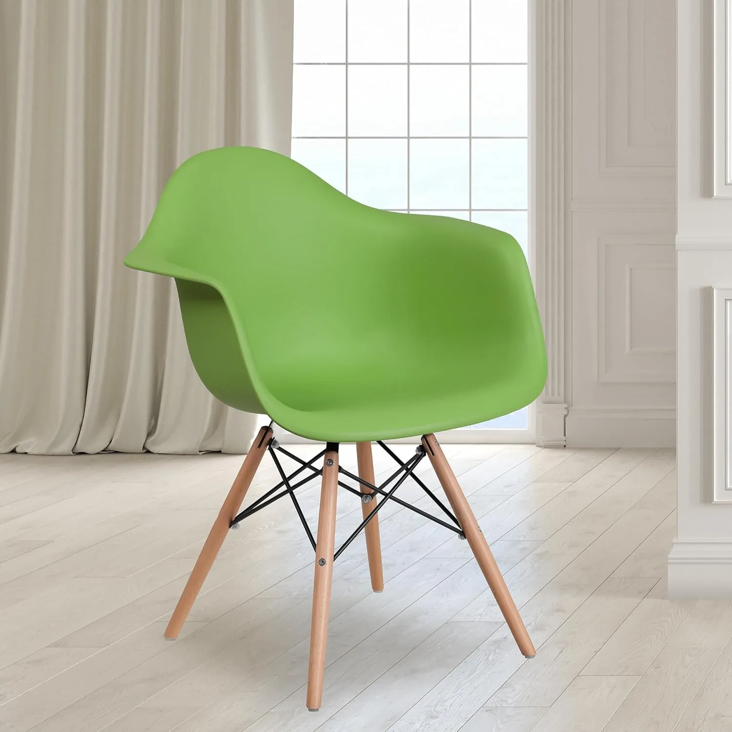 Flash Furniture Alonza Series Green Plastic Chair with Wooden Legs