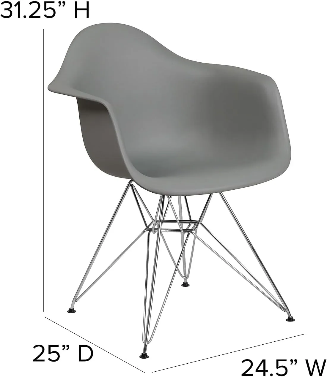 Flash Furniture Alonza Series Moss Gray Plastic Chair with Chrome Base