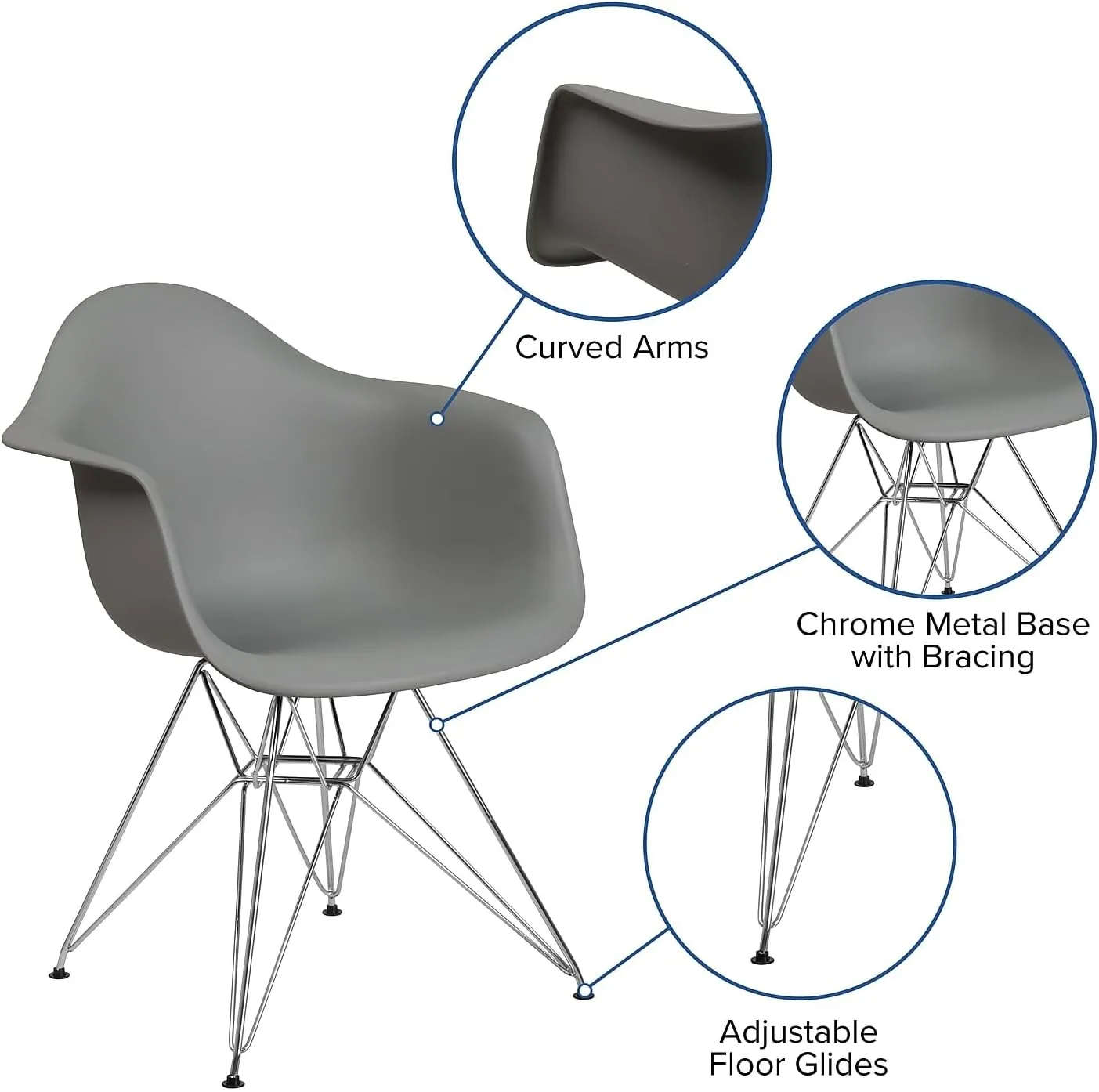 Flash Furniture Alonza Series Moss Gray Plastic Chair with Chrome Base