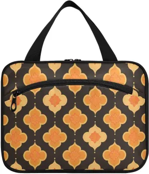 Flat Geometric Buttercup Flower Checker hanging travel cosmetic bags for women with hook, designer washable brush bag for women hotel bolsas para maquillaje de mujer L