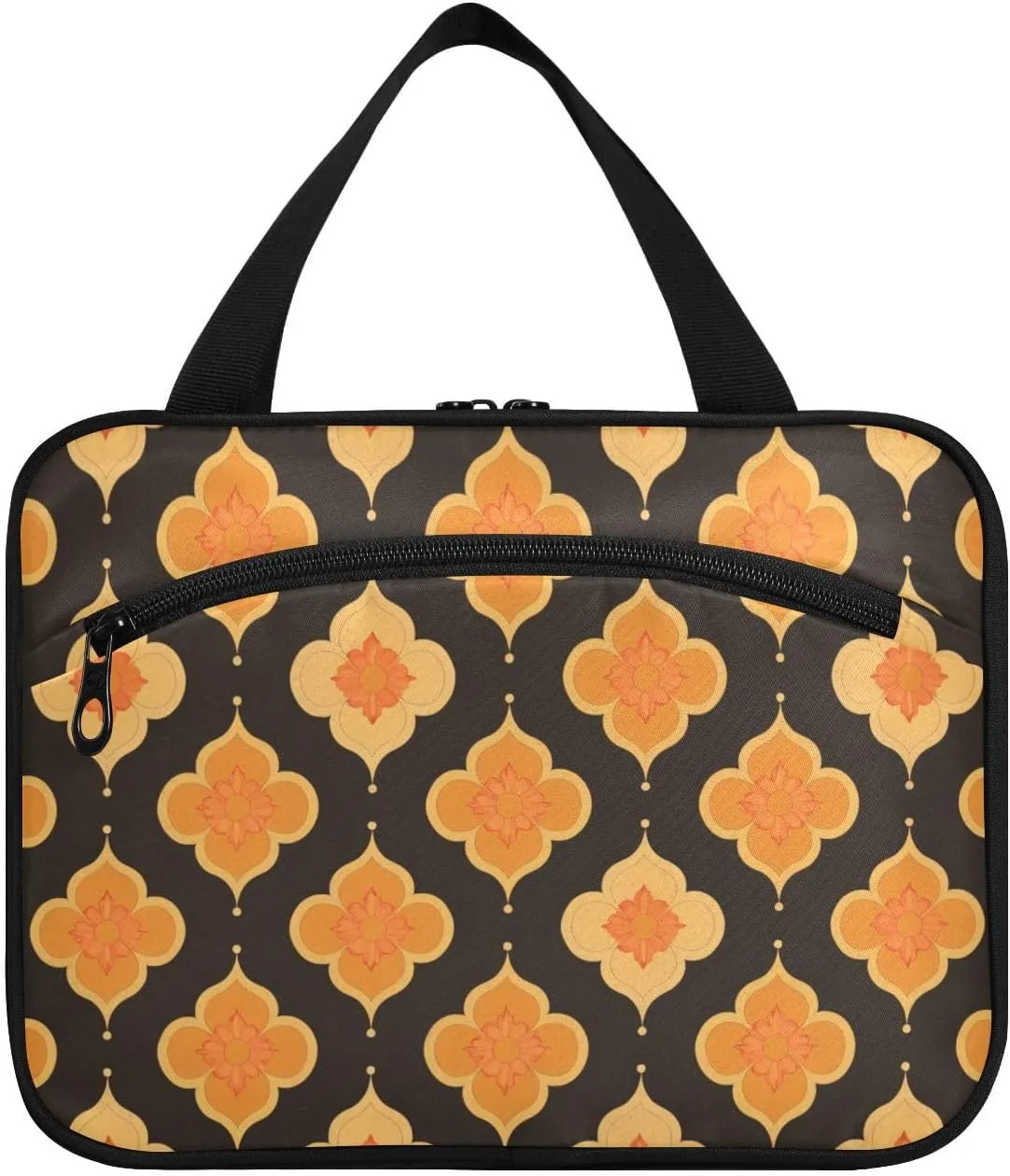 Flat Geometric Buttercup Flower Checker hanging travel cosmetic bags for women with hook, designer washable brush bag for women hotel bolsas para maquillaje de mujer L