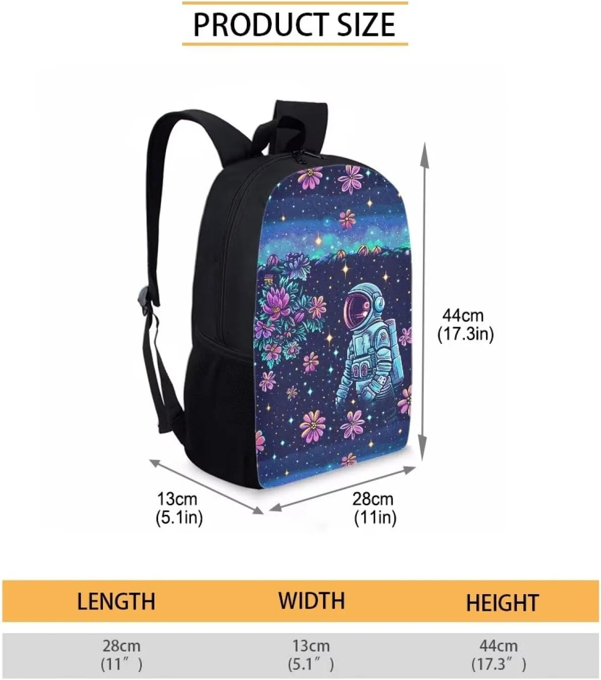Floral Astronaut Print Pixel Art 17 Inch Backpack for Students，Teenager Bag，School Travel Hiking Daily Use